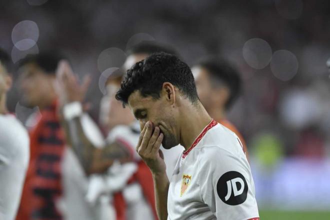 Jesús Navas celebra la victoria sevillista en el derbi (Foto: Kiko Hurtado).