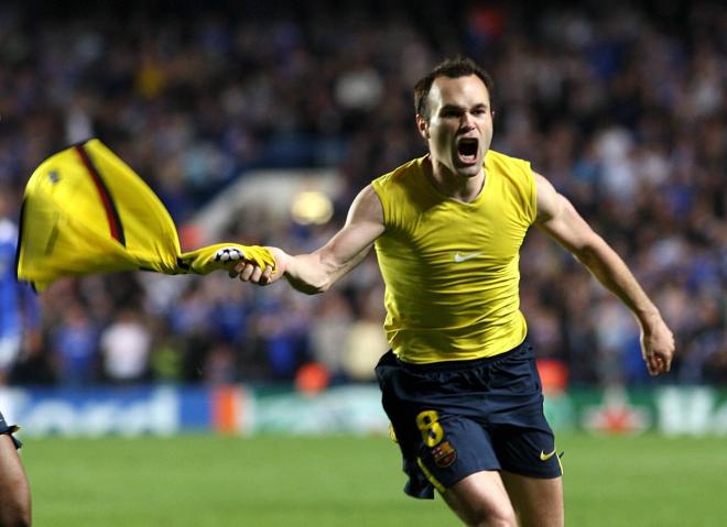 Iniesta celebrando su gol en Stamford Bridge (Cordon Press)