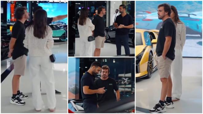 Fernando Alonso y Melisssa Jiménez juntos en una exhibición de deportivos. (Fuente: @dogerf1)