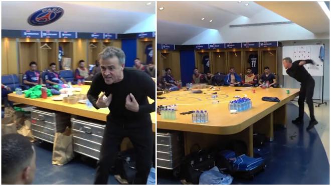 Luis Enrique, durante el descanso del PSG-Real Sociedad de la ida de octavos de la Champions League