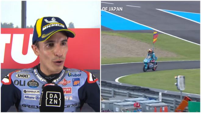 Marc Márquez elogió al piloto de Moto3 David Alonso tras su título (capturas DAZN).