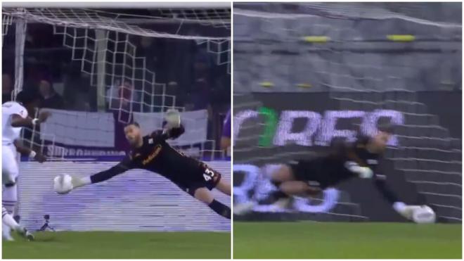 David de Gea paró dos penaltis del Milan con la Fiorentina (capturas DAZN).