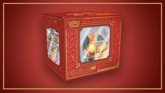 La caja superprémium de JCC Pokémon con Charizard EX al frente.