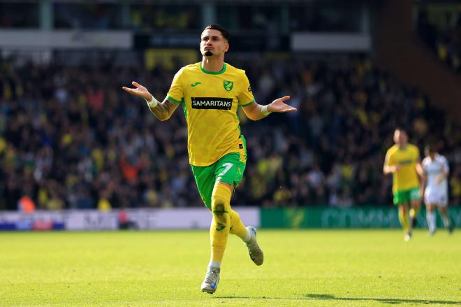 Borja Sainz celebra uno de sus goles. Foto: Norwich City)