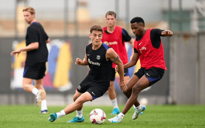 Gavi y Ansu Fati entrenando con el Barça (Foto: FCB).