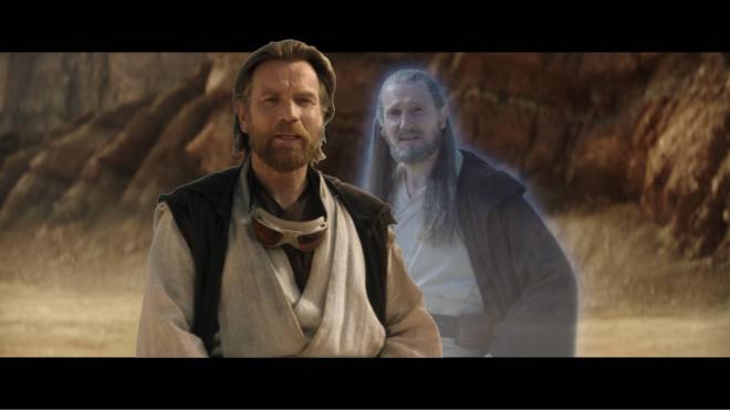 Ewan McGregor como Obi-Wan y Liam Neeson como Qui-Gon Jinn en Kenobi, de Star Wars