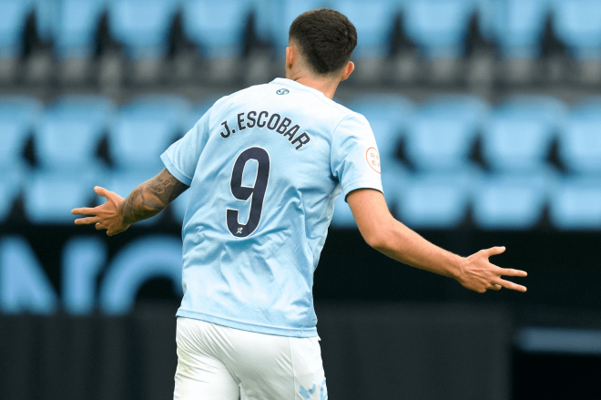 Jordi Escobar celebra su gol ante el Amorebieta (Foto: RC Celta).