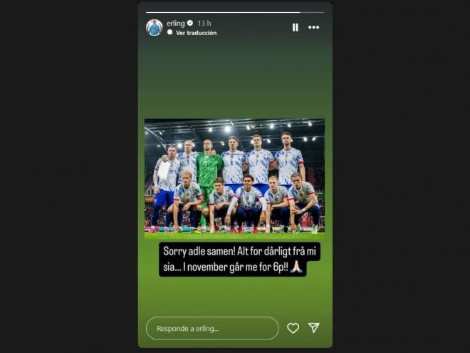 El mensaje de Haaland en su Instagram.