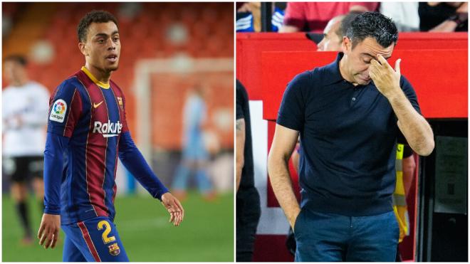 Sergiño Dest y Xavi Hernández en un partido con el Barça (Europa Press)