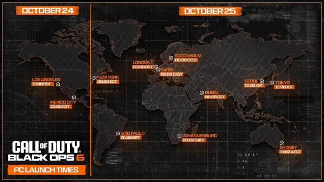 El mapa de lanzamiento con horarios en todo el mundo para Call of Duty: Black Ops 6.