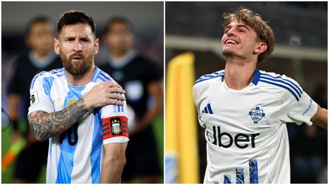 Messi en un partido con Argentina y Nico Paz en el Como (Cordon Press)