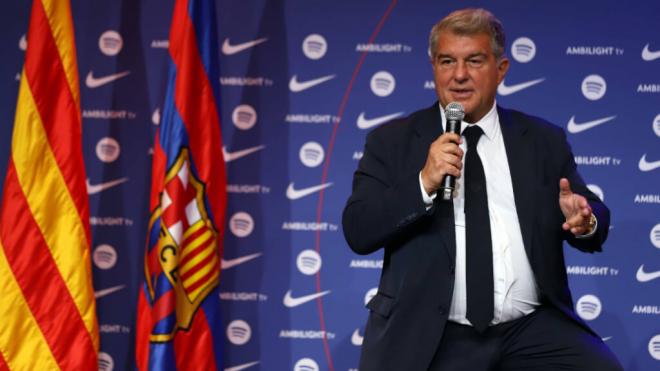 Joan Laporta en la presentación de Hansi Flick (Cordon Press)