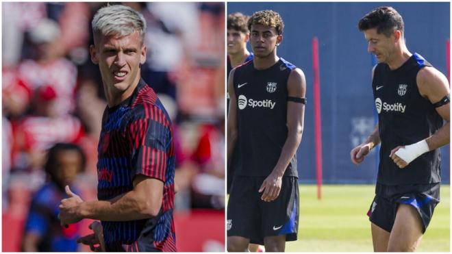 Dani Olmo, Lamine Yamal y Robert Lewandowski (Fotos: Europa Press)