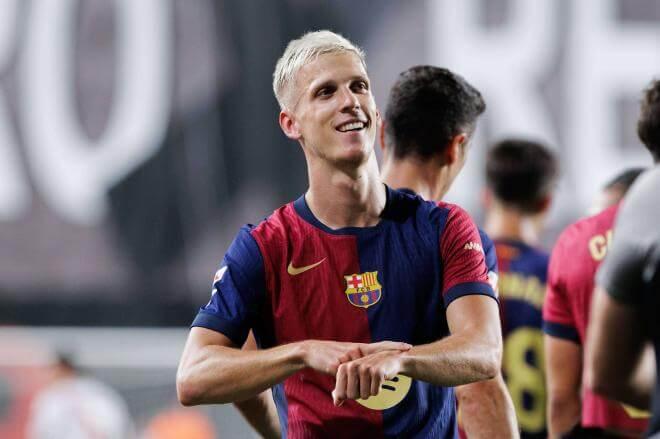 Dani Olmo celebrando su primer gol con el Barça (Foto: Cordon Press).