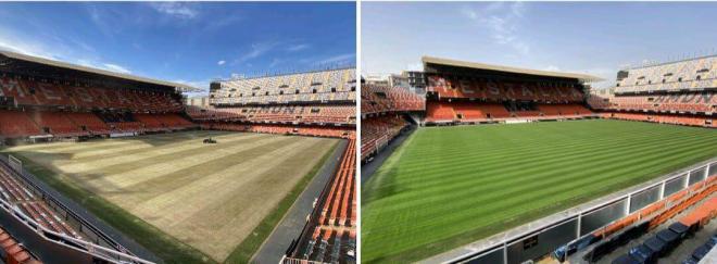 El cambio de césped de Mestalla.