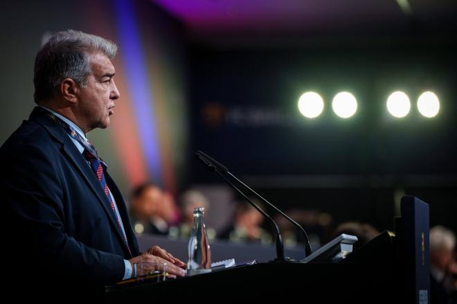 Joan Laporta, durante la Asamblea del Barcelona (Foto: FCB).