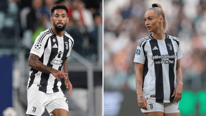 Douglas Luiz y Alisha Lehmann, futbolistas de la Juventus.