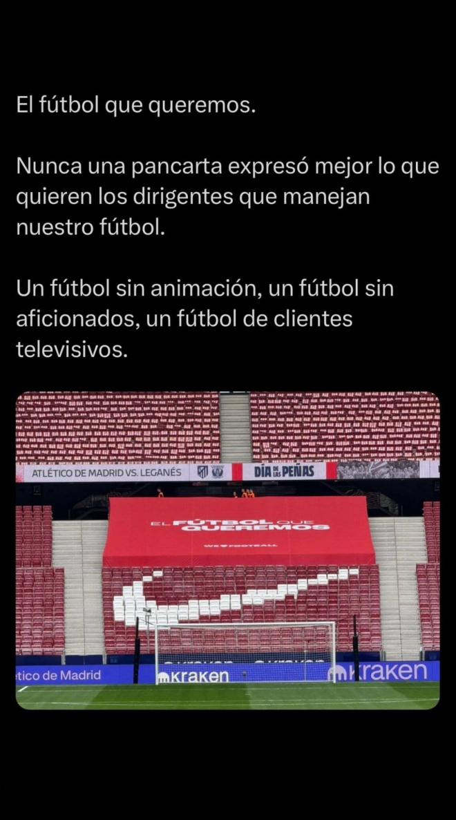 La indignación de los aficionados del Atlético de Madrid por el mensaje: El fútbol que queremos