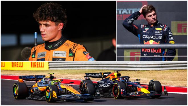 Lando Norris sancionado tras un adelantamiento por fuera de pista a Max Verstappen. (Fuente: Europ