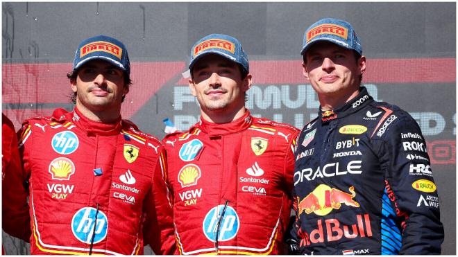 El podio del GP de Estados Unidos 2024: Charles Leclerc (1), Carlos Sainz (2) y Max Verstappen (3). (Fuente: Europa Press)