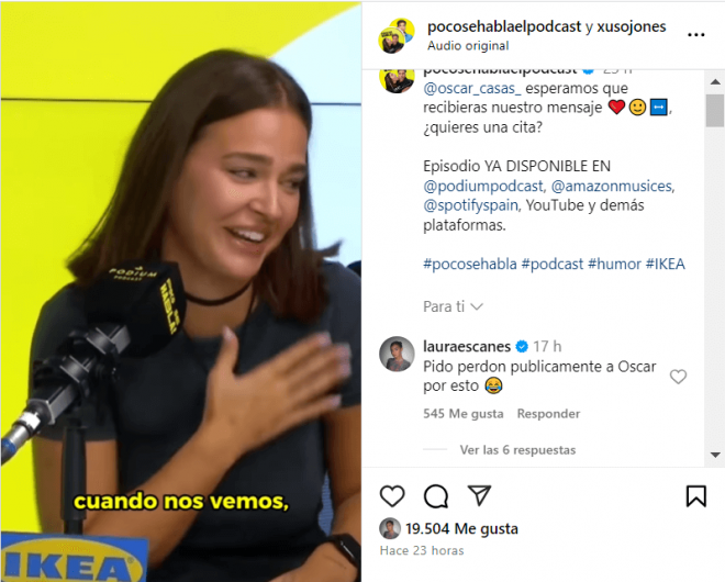 Laura Escanes y sus disculpas públicas a Óscar Casas (Instagram)