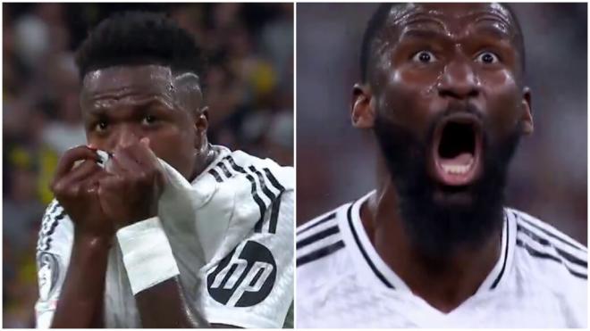 Vinicius y Rüdiger celebran la remontada del Real Madrid (Movistar +)