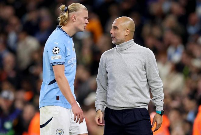 Guardiola, alucinado tras un gol de Erling Haaland (Foto: EFE).