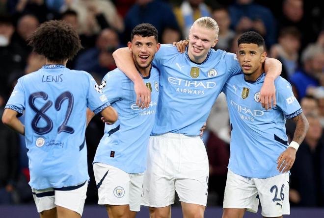 El Manchester City celebrando un gol de Haaland en Champions (Foto: EFE).