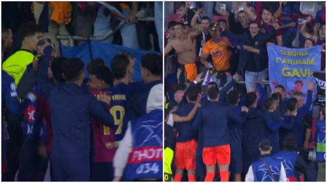 La celebración del Barcelona con la afición tras vencer al Bayern (foto: Captura Movistar).