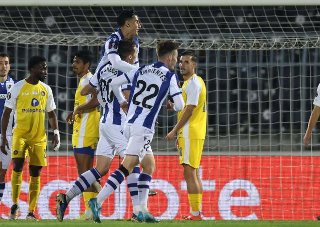 Jon Pacheco fue el autor del 0-1 de la Real ante e Maccabi (Foto: EFE).