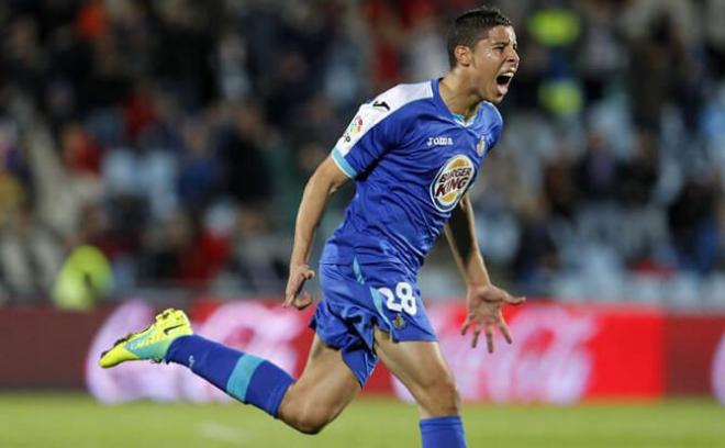 Abdel Barrada celebra un gol con el Getafe.