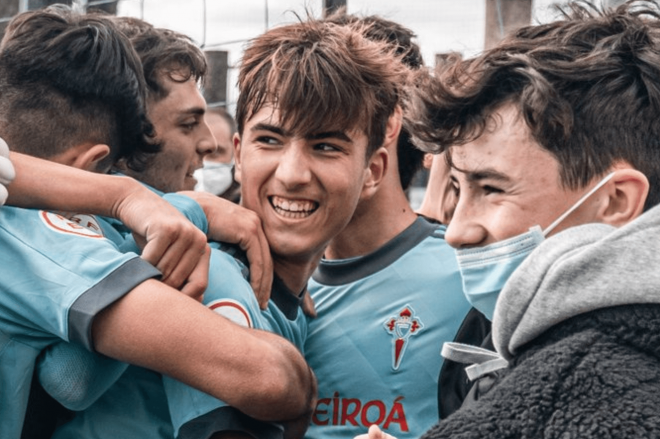 Javi Rodríguez celebrando un gol con el Juvenil (Foto: RC Celta).