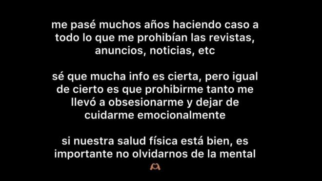 Confesión de Paula Gonu en Instagram sobre su relación con la comida (Foto: @paulagonu)