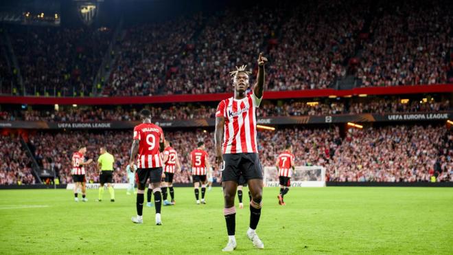 Gol salvador de Nico Williams en el triunfo por la mínima ante el Slavia de Praga en San Mamés (Foto: Athletic Club).