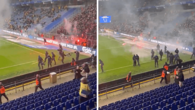 Los ultras la lían en el Brondby-Copenhague.