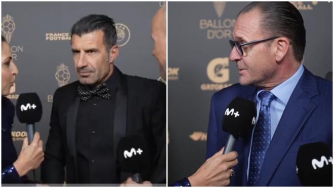 Luis Figo y Predrag Mijatovic, en la alfombra roja del Balón de Oro 2024 (Captura de Movistar +)