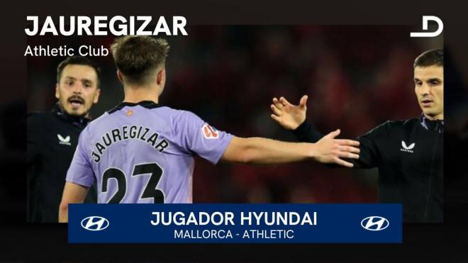 El bermeano Mikel Jauregizar ha sido elegido el Jugador Hyundai del partido Real Mallorca-Athletic Club en El Desmarque.