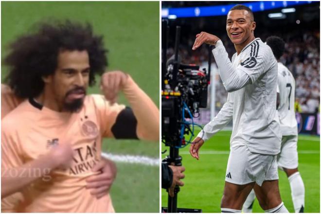 Afif se burla de la celebración del gol anulado de Kylian Mbappé en El Clásico.