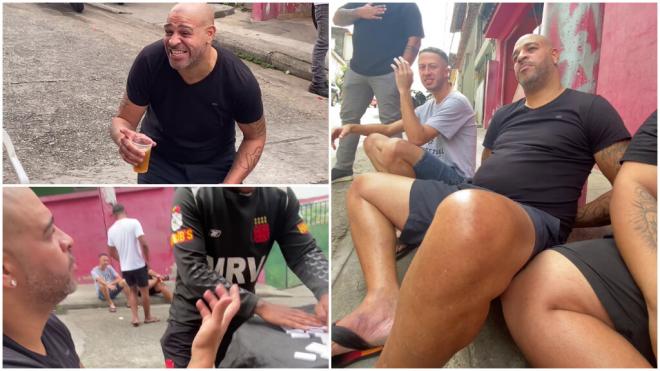 La nueva vida de Adriano en Brasil: bebiendo y jugando al dominó con sus amigos en las favelas