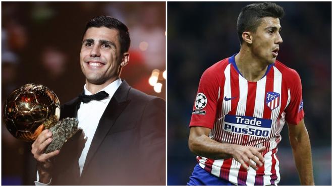 Rodrigo Hernández con el Balón de Oro 2024 y en su etapa como jugador del Atlético (Fotos: Europ