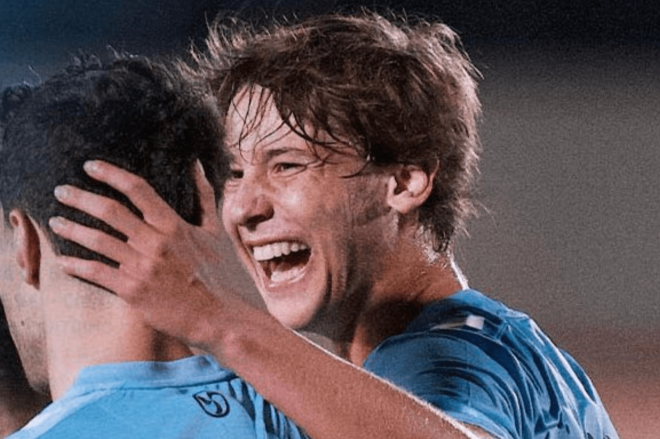 Fer López, tras su debut con el primer equipo del Celta.