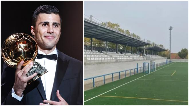 Rodri Hernández, homenajeado en el Complejo Deportivo Santiago Apóstol en  Villanueva de la Cañada. (Fuente: Europa Press/ @cdvvadelacanada)