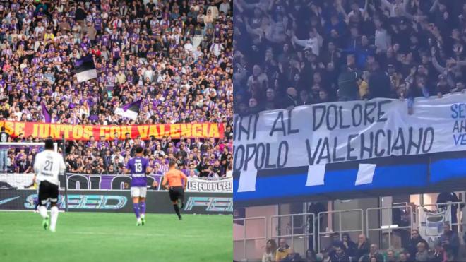 Pancartas de apoyo a Valencia en Toulouse e Inter.