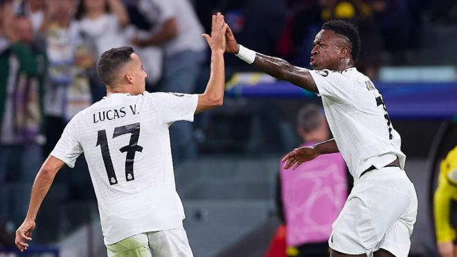 Lucas Vázquez y Vinicius Junior celebran un gol en la Champions (Cordon Press)