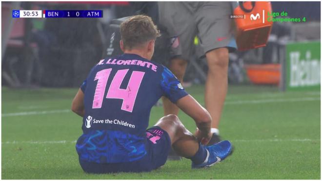 Marcos Llorente, lesionado en la primera mitad del Benfica. (Fuente: Movistar+)