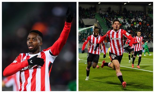 Iñaki Williams y Nico Serrano celebran sus goles al Ludogorets (Fotos: Athletic Club).