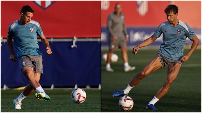 César Azpilicueta y Marcos Llorente, entrenando con el Atlético de Madrid (Foto: @Atleti)