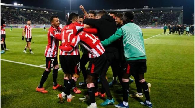 Piña tras un gol ante el Ludogorets en Bulgaria (Foto: Athletic Club).