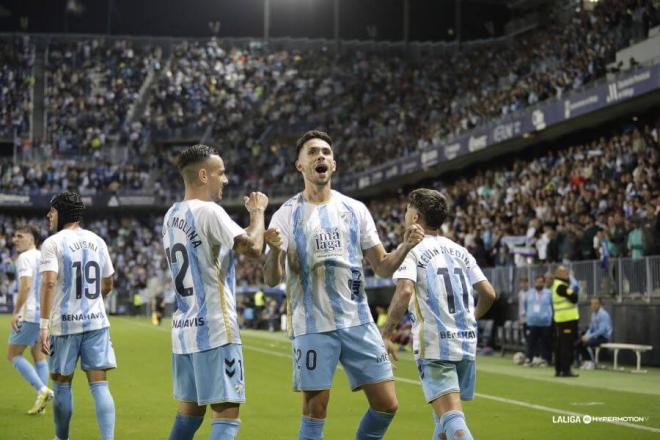 Nelson Monte celebra su gol en el Málaga-Cartagena (FOTO: LALIGA).