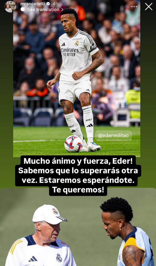 Carlo Ancelotti y su apoyo a Militao (Fuente: redes sociales)